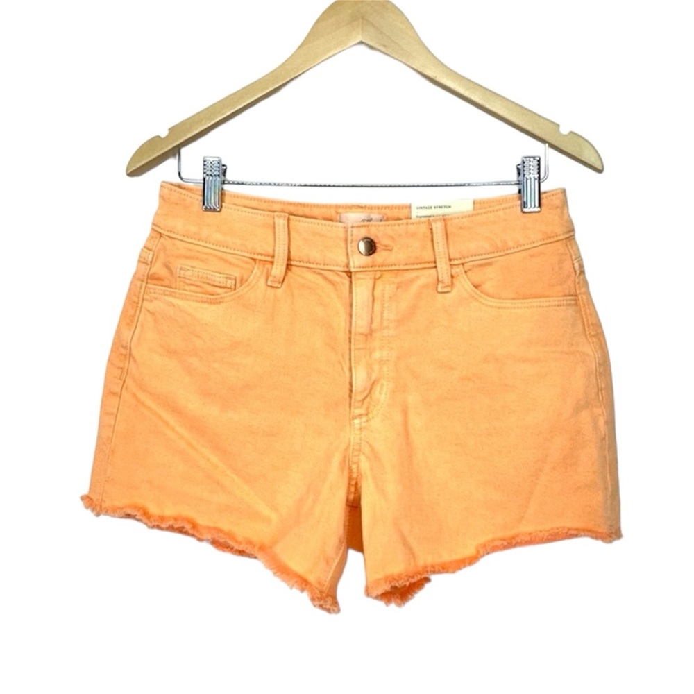 Universal Thread Orange Raw Fringe Hem Vintage Stretch Midi Jean Shorts New Nwt